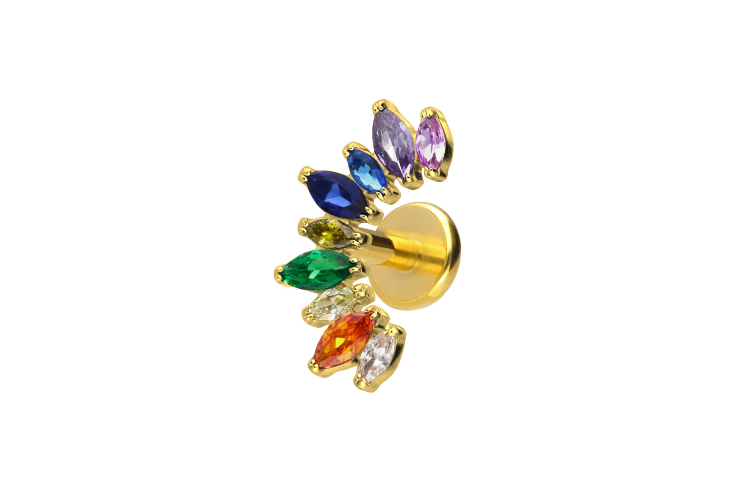 Titan Labret Piercing mit Push Fit BUNTER KRISTALLBOGEN